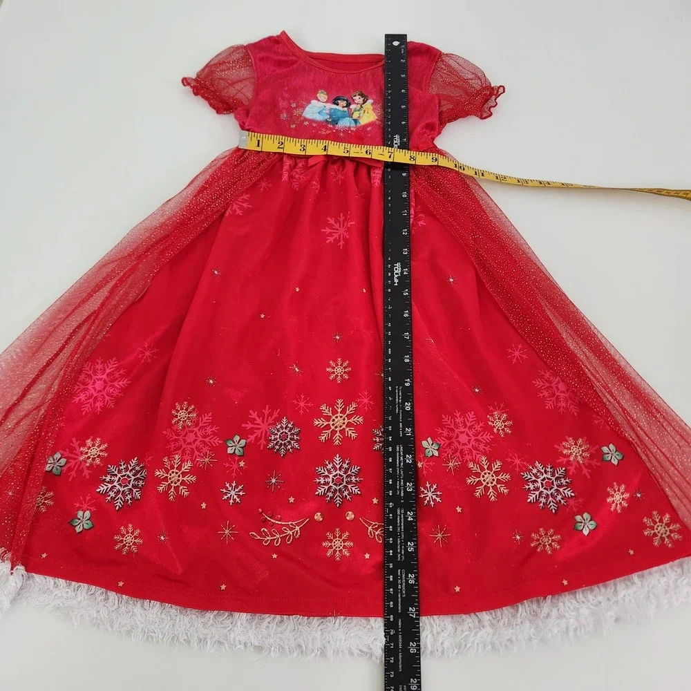 Disney Princess Girls size 5T Red Snowflake Holiday dress Faux Fur Trim - Picture 5 of 10
